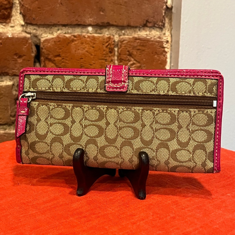 Coach Watermelon Signature Checkbook Wallet Pink Trim Fruit Applique Y2K Rare - Picture 6 of 16